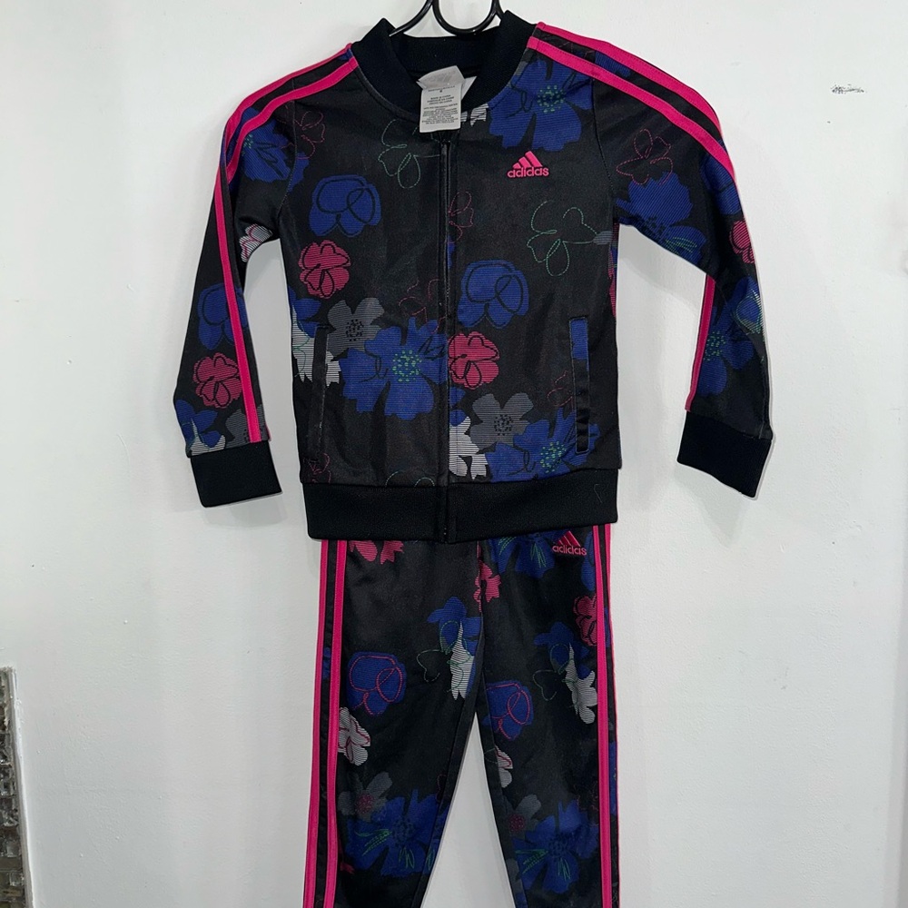 Adidas Kids Floral Track Set - Black and Pink